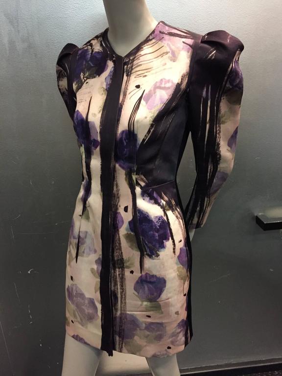 Lanvin Runway Silk Hand-Painted Ombré Floral Dress Jacket w Shoulder Pleats  In Excellent Condition For Sale In San Francisco, CA