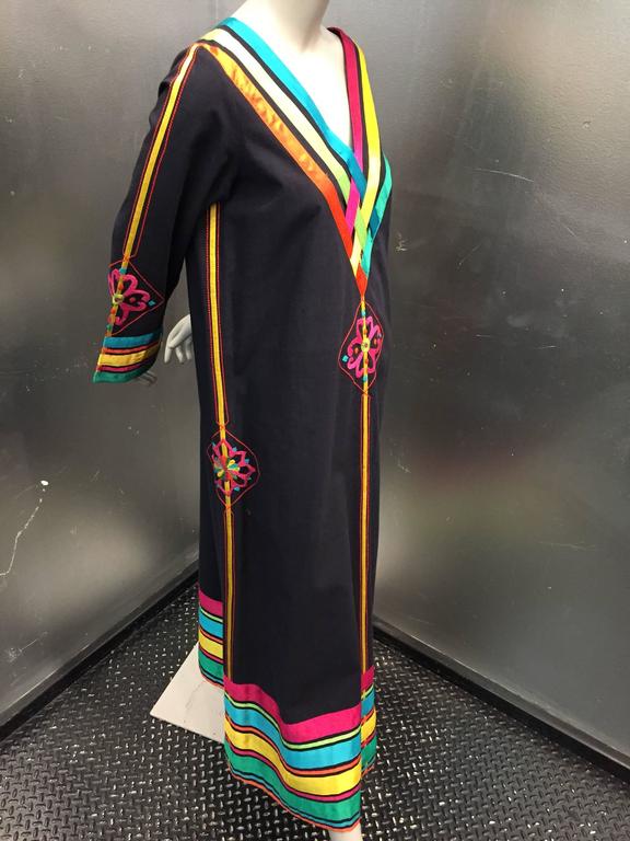 1970s Josefa Hand-Crafted Cotton Caftan with Rainbow Ribbon Trim and ...