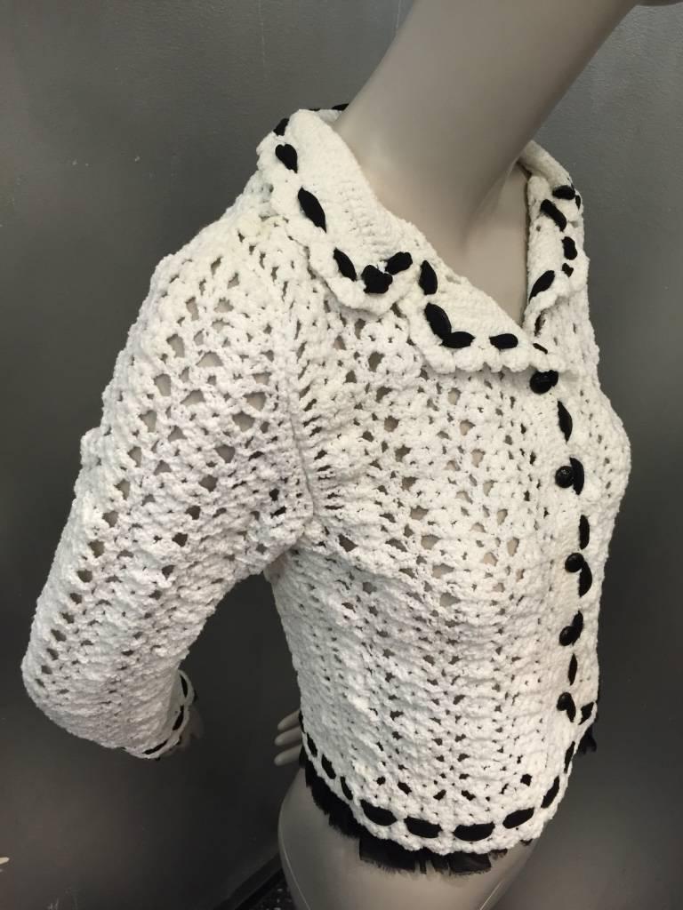 2005 Spring Chanel Cotton Crochet Jacket with Raw Chiffon Trim In Excellent Condition In Gresham, OR