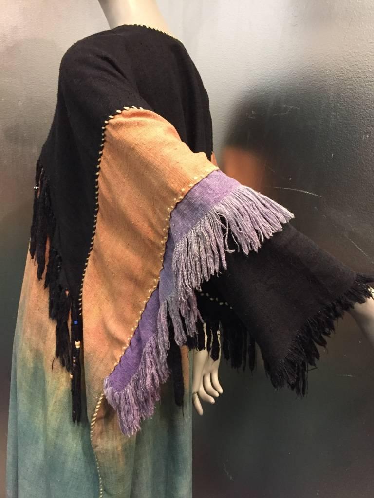 1980s Art-to-Wear Silk Fringed and Beaded Ombré Caftan In Excellent Condition In Gresham, OR