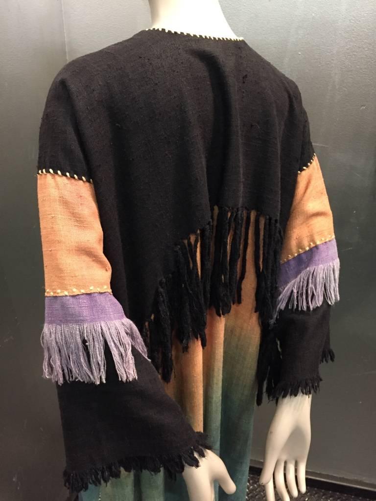 1980s Art-to-Wear Silk Fringed and Beaded Ombré Caftan 3