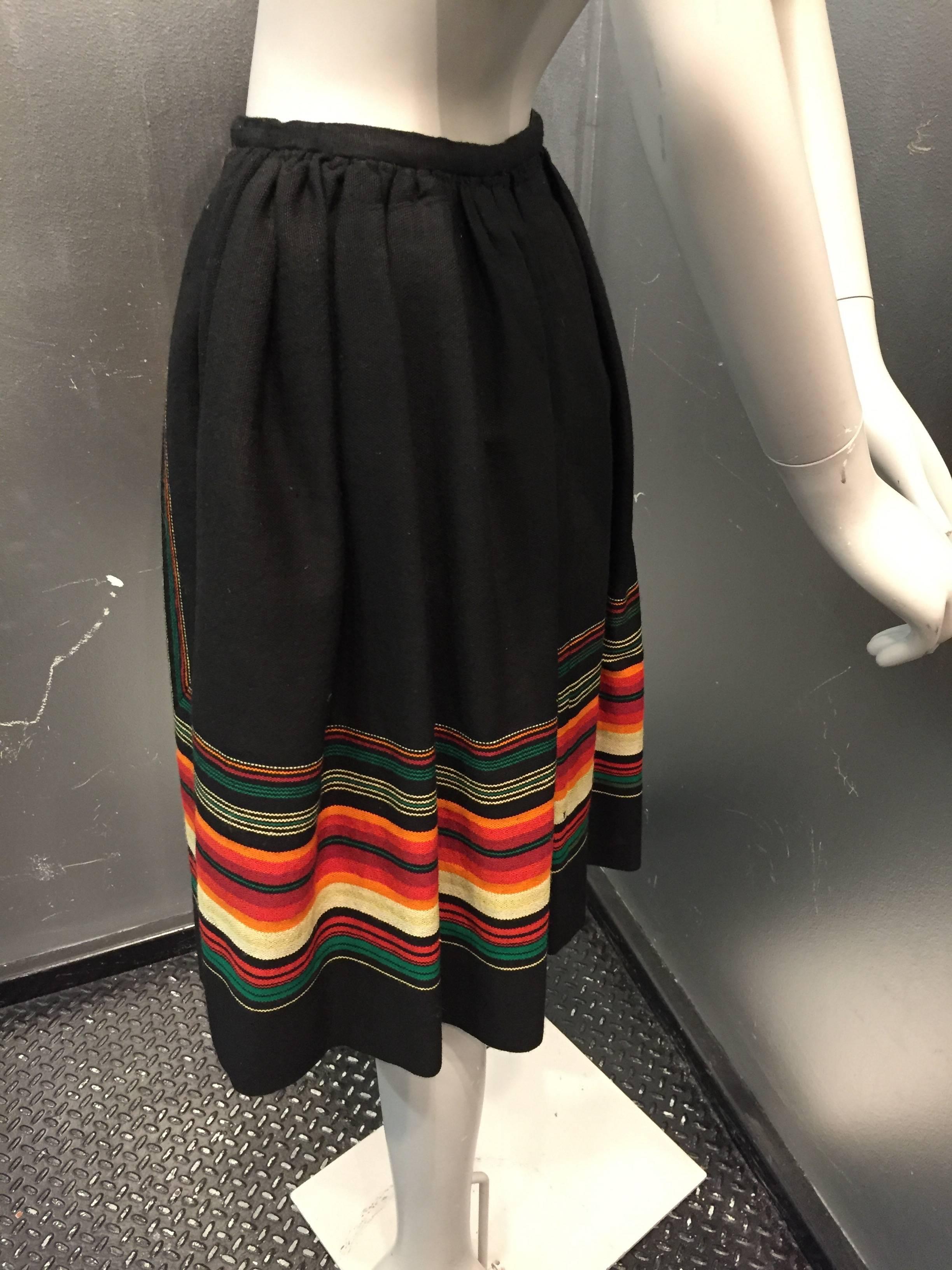 1950s Argentinian Wool Skirt w Button-Down Front and Mitered Stripe Detail  In Excellent Condition In Gresham, OR