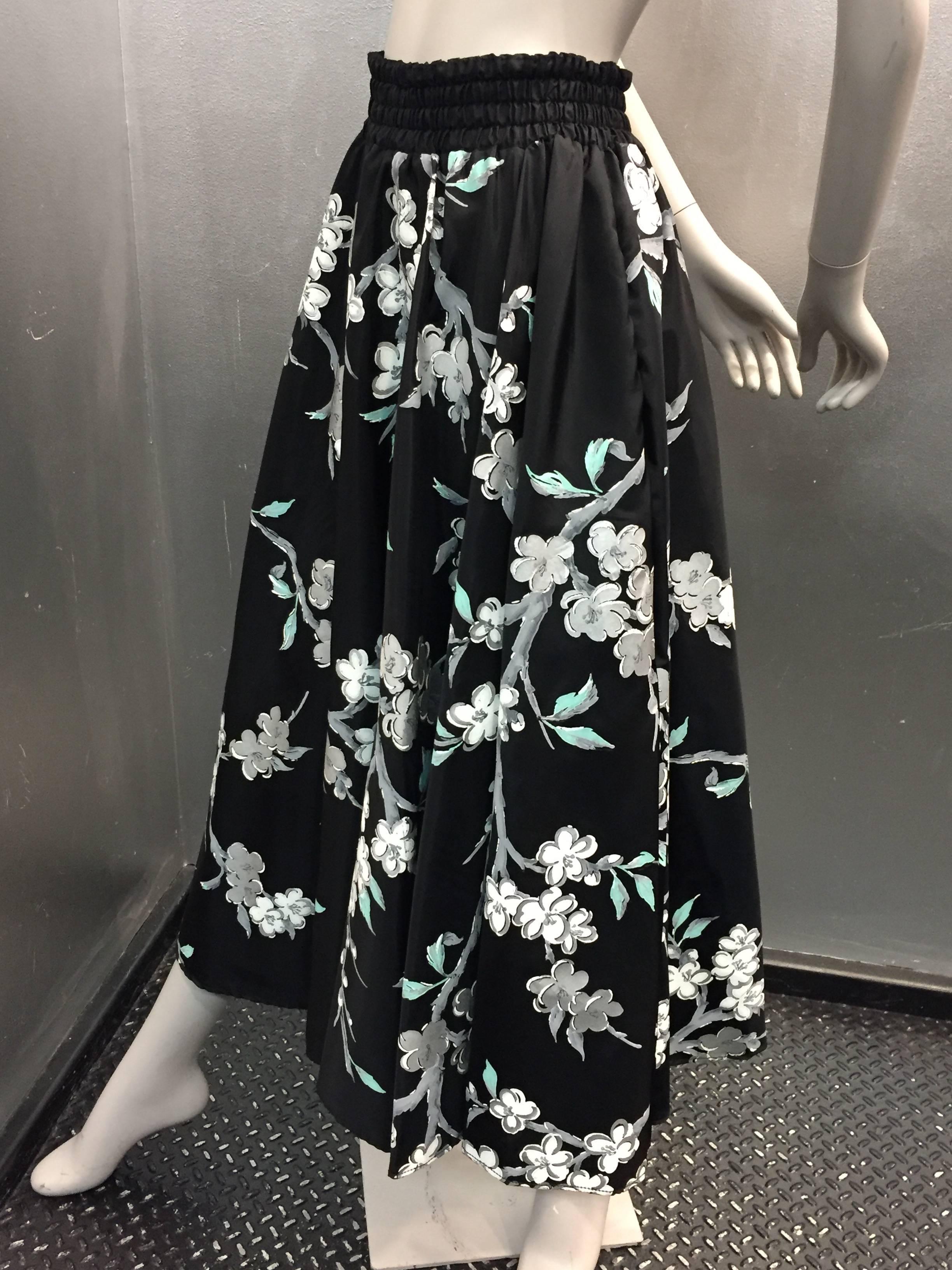 1950s Taffeta Full Skirt with Silk Screened Florals 2