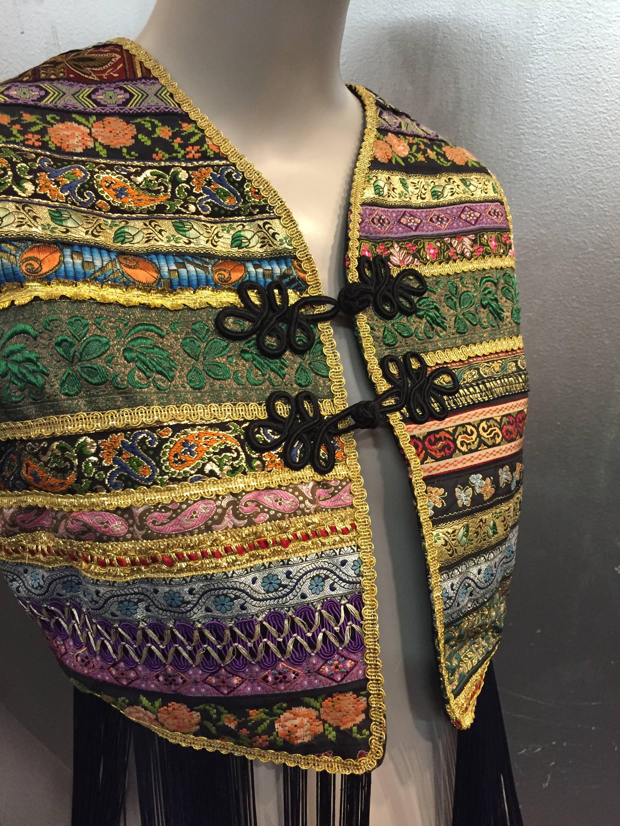 Dolce & Gabbana Paisley Lamé Brocade Vest w Rayon Fringe and Frog Closures 2