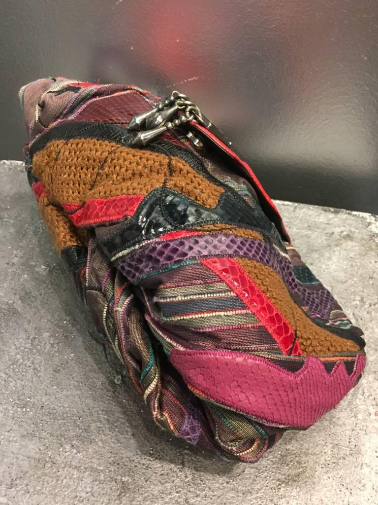 1980s Sharif Multicolored Brocade Clutch Bag w Snakeskin Appliqués In Excellent Condition In Gresham, OR