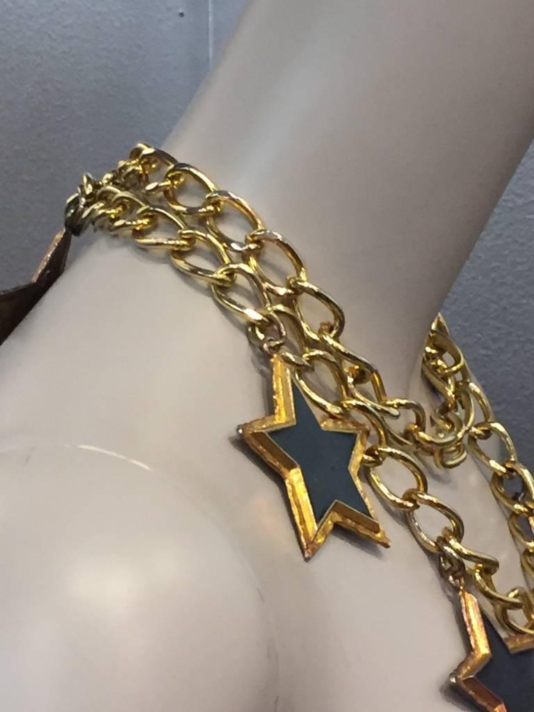 Women's or Men's Escada 1980s Dramatic Black Enameled Star and Chain Necklace or Belt