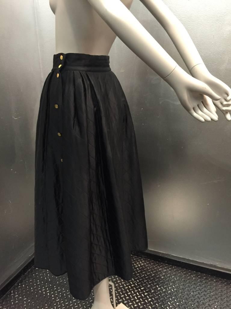 Women's 1980s Chanel Quilted Silk Satin Full Skirt with 