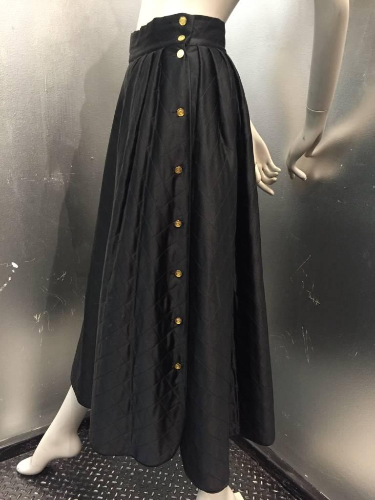 1980s Chanel Quilted Silk Satin Full Skirt with 