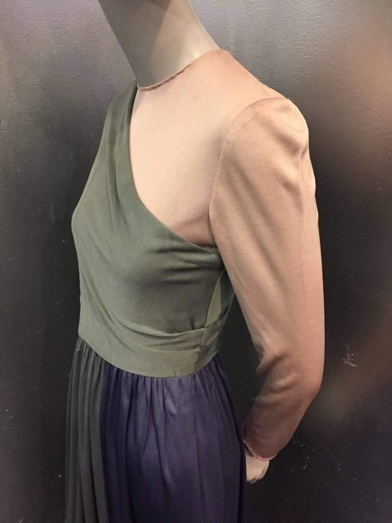 1970s Bill Blass Three-Tone Silk Jersey Draped Gown  1