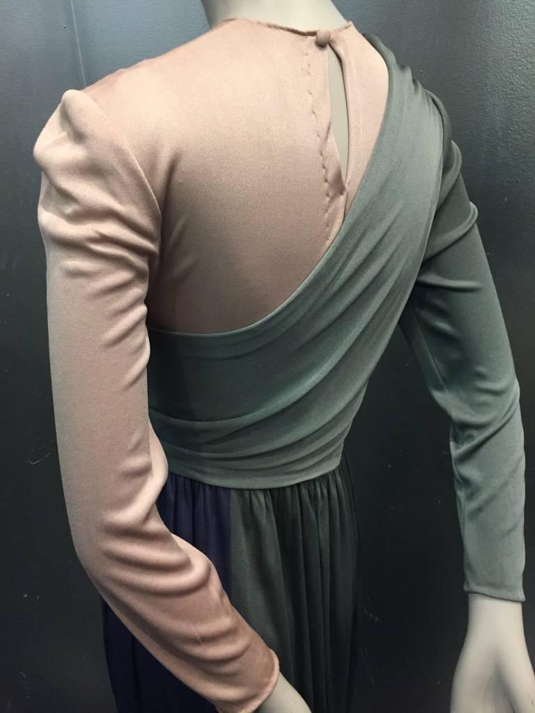 1970s Bill Blass Three-Tone Silk Jersey Draped Gown  In Excellent Condition In Gresham, OR