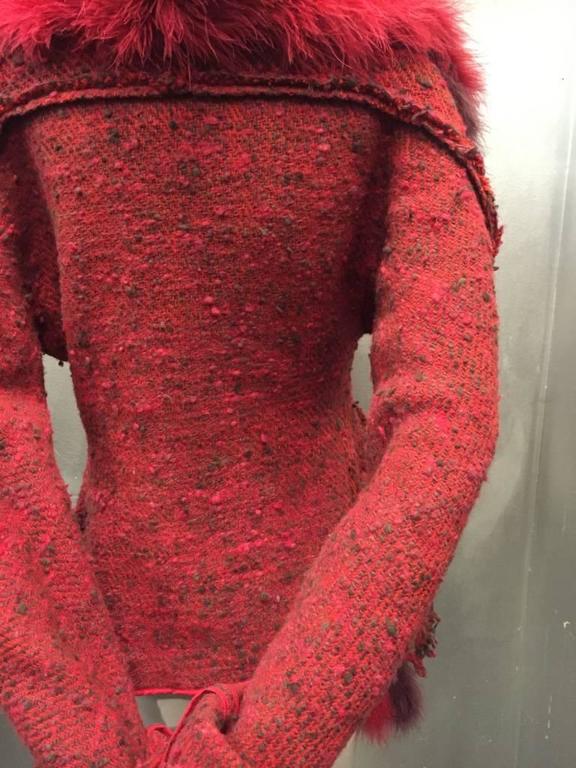 Yohji Yamamoto Wool Tweed Asymmetrical Fitted Jacket w Marabou Feather Boa For Sale 2