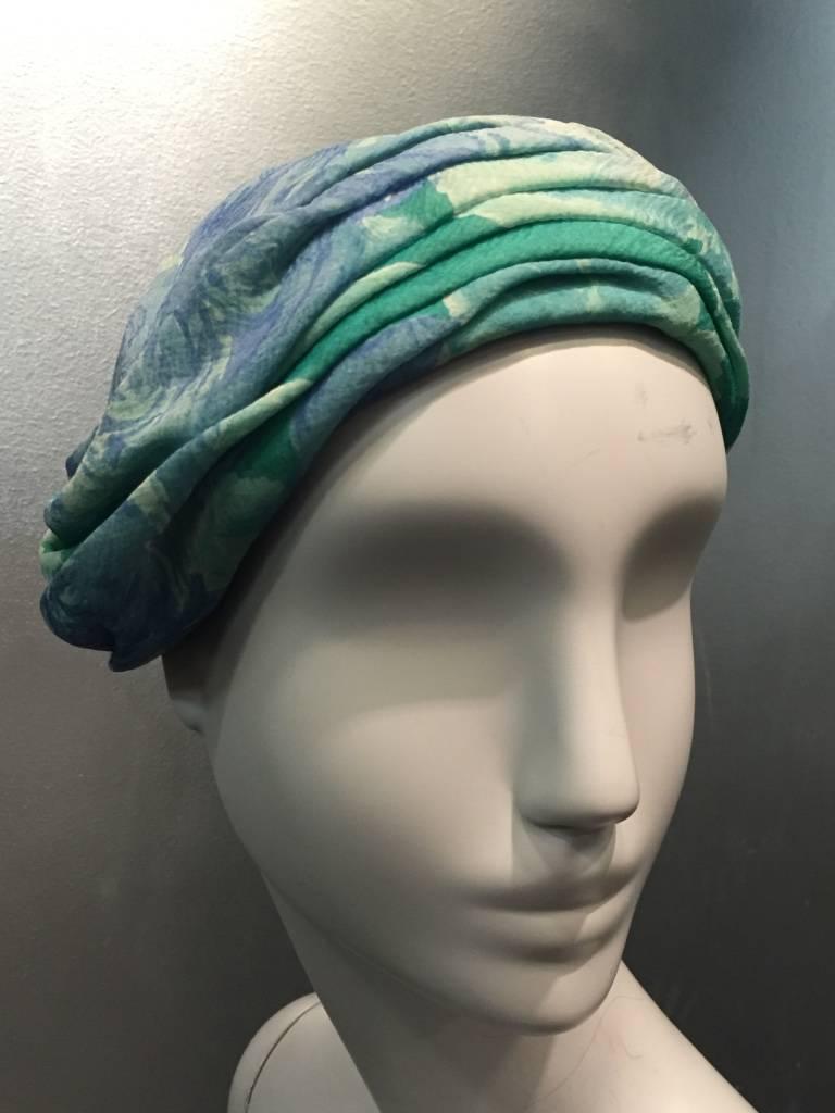 1950s Christian Dior floral silk chiffon turban hat, comes with 2 original silk covered hat pins.  