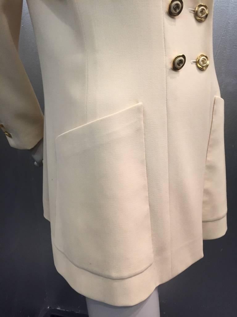 1990s Chanel Cream Double Breasted Jacket with Notched Collar and Logo Buttons 1