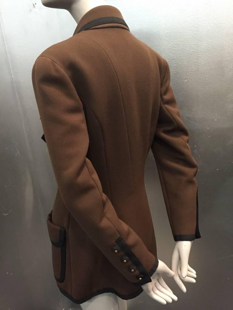 A gorgeous 1990s Chanel jacket by Karl Lagerfeld:  tobacco brown wool gabardine jacket with unusual 