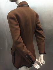 1990er Chanel Tobacco Brown Wool Gabardine Jacket w Grosgrain Trim