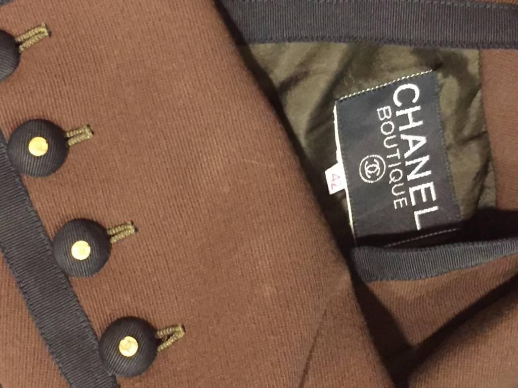 1990s Chanel Tobacco Brown Wool Gabardine Jacket w Grosgrain Trim  4