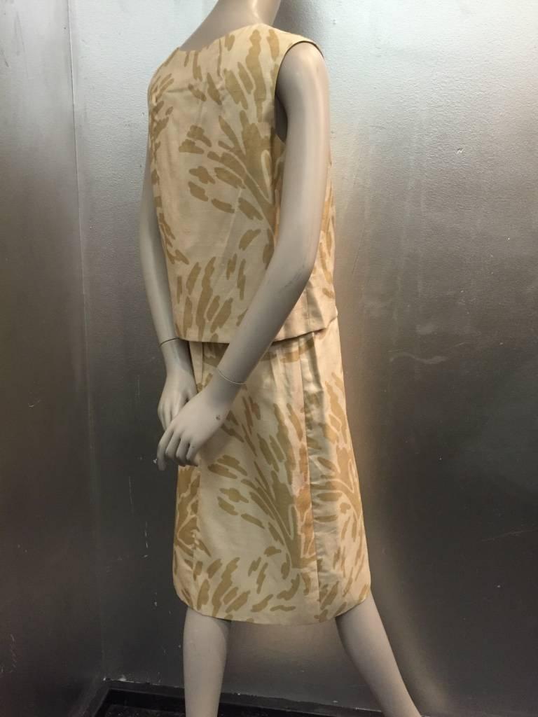 Brown 1960s Wragge Three Piece Taupe and Cream Print Silk Skirt Suit 