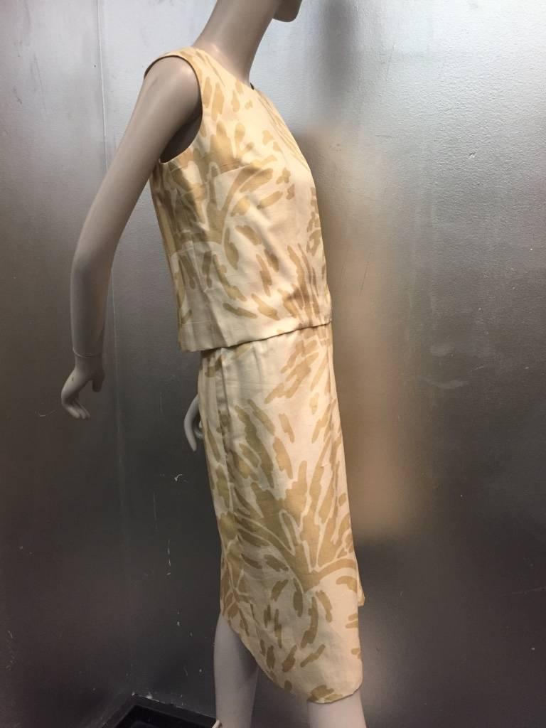 Women's 1960s Wragge Three Piece Taupe and Cream Print Silk Skirt Suit 