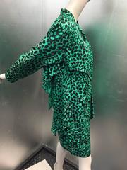 1980s Emerald and Black Elipse Print Tiered Button-Down Dress