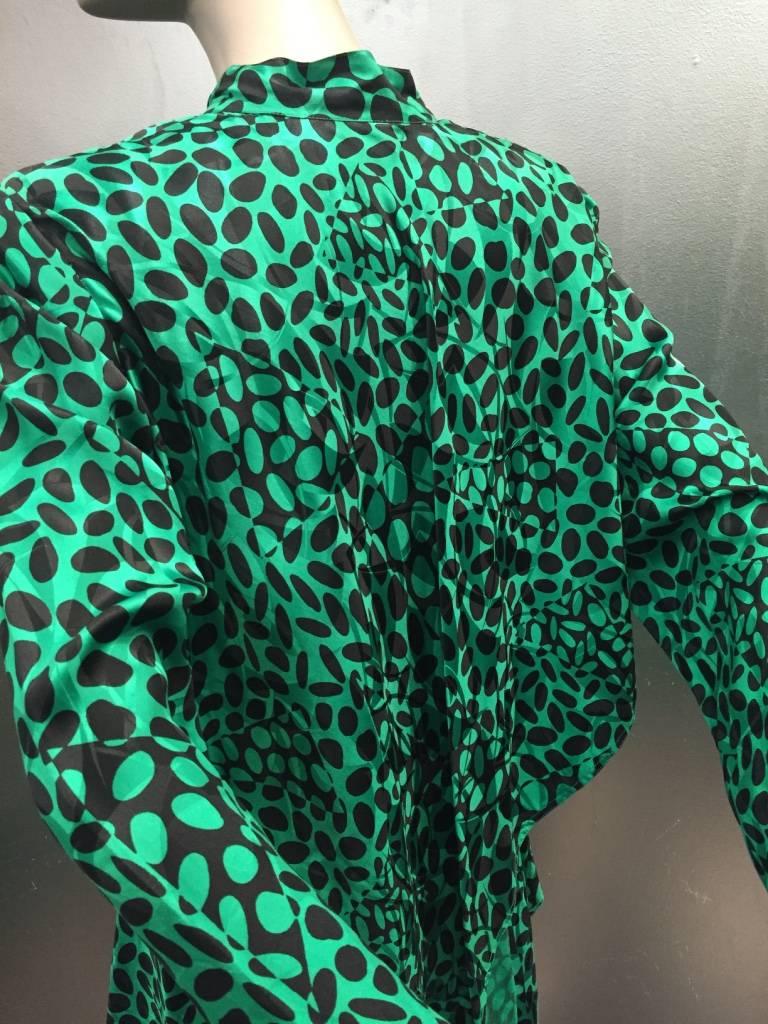 1980s Emerald and Black Elipse Print Tiered Button-Down Dress  For Sale 3