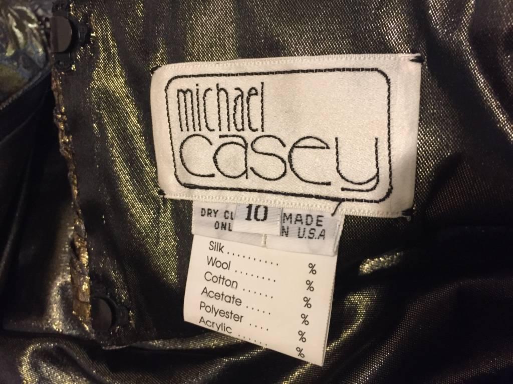 1980s Michael Casey Pewter and Copper Brocade Portrait Collar Cocktail Dress 4
