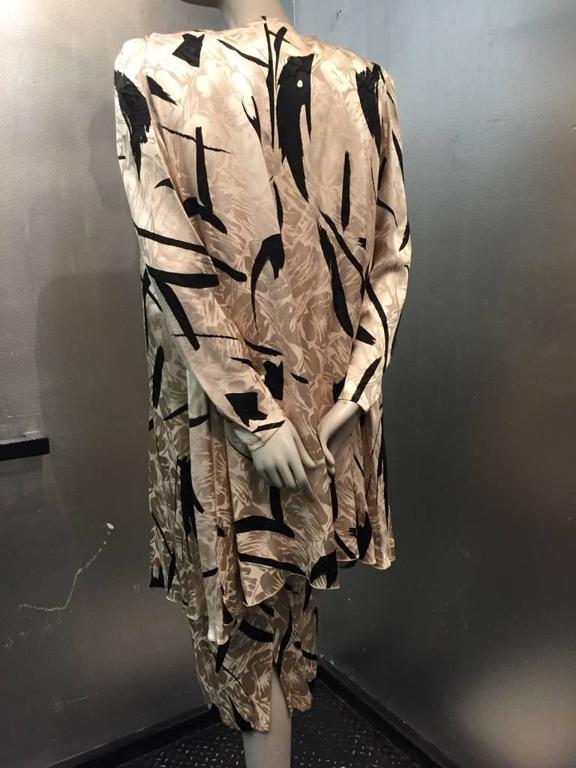 1980s Saint Romei Abstract Calligraphy-Inspired Silk Dress and Duster ...