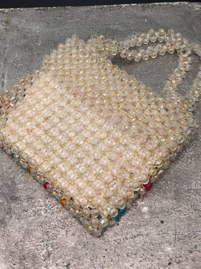 1960s Mod Italian Acrylic Bead Woven Handbag in Jewel Tones In Excellent Condition In Gresham, OR
