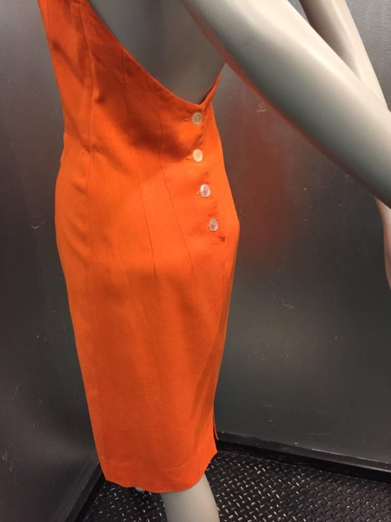 Red 1950s Sexy Marion O'Dare Orange Linen Halter Dress w Scarf Neck