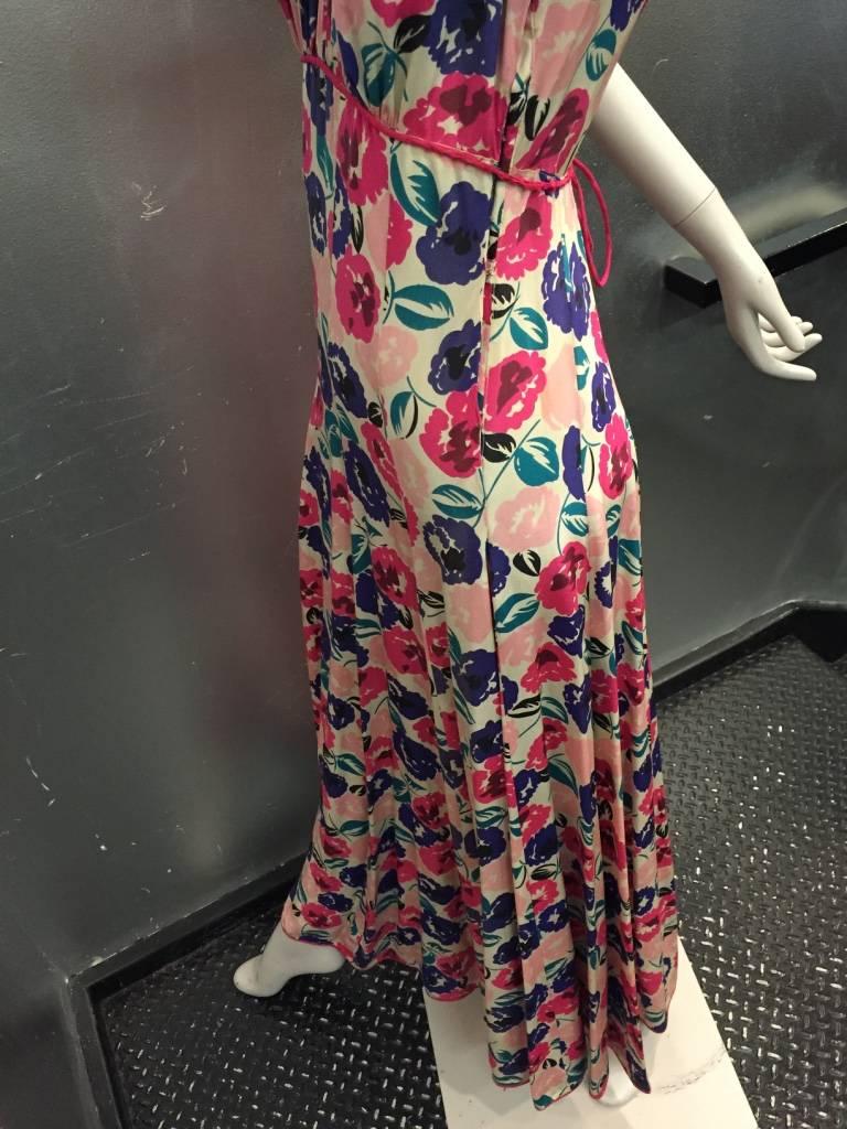 Women's 1930s Silk Floral Bias-Cut Gown in Fuchsia, Purple, Teal and Black