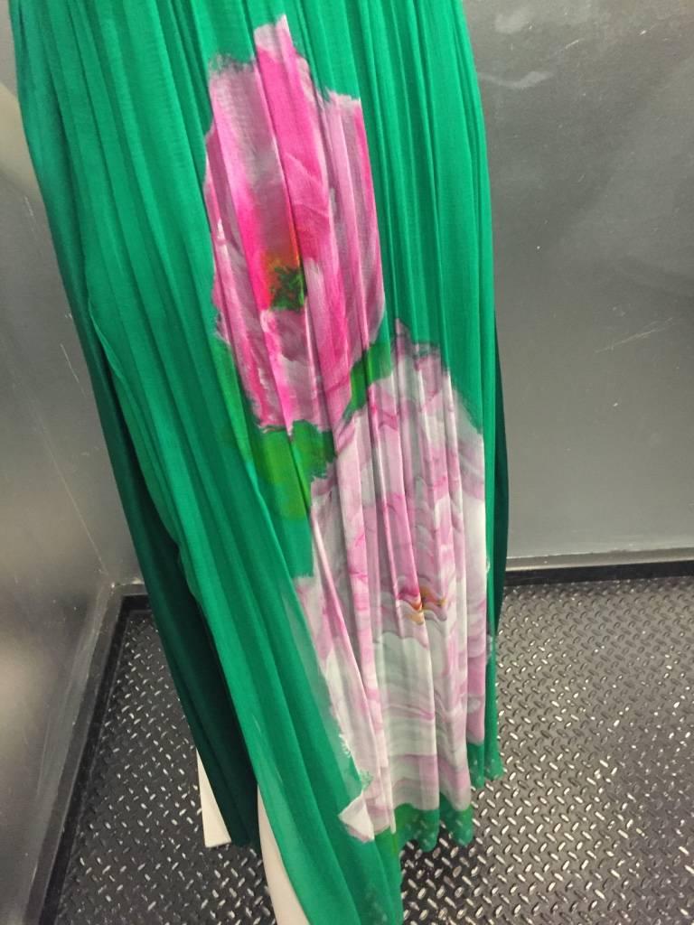 James Galanos Emerald Green Silk Chiffon Floral Print Halter Evening Gown 2