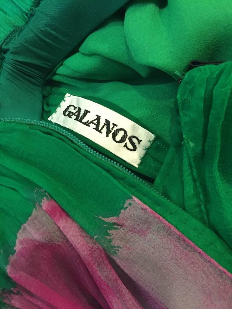 James Galanos Emerald Green Silk Chiffon Floral Print Halter Evening Gown 3