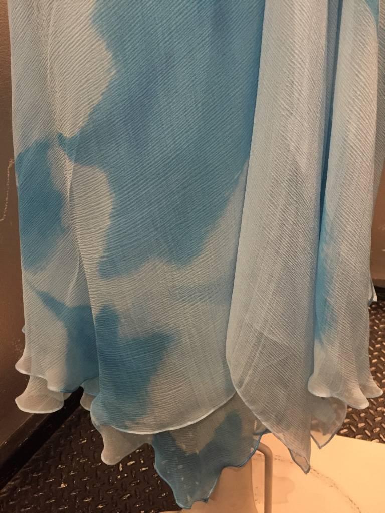  Donna Karan Watercolor Silk Chiffon Draped Blue Slip Dress 1
