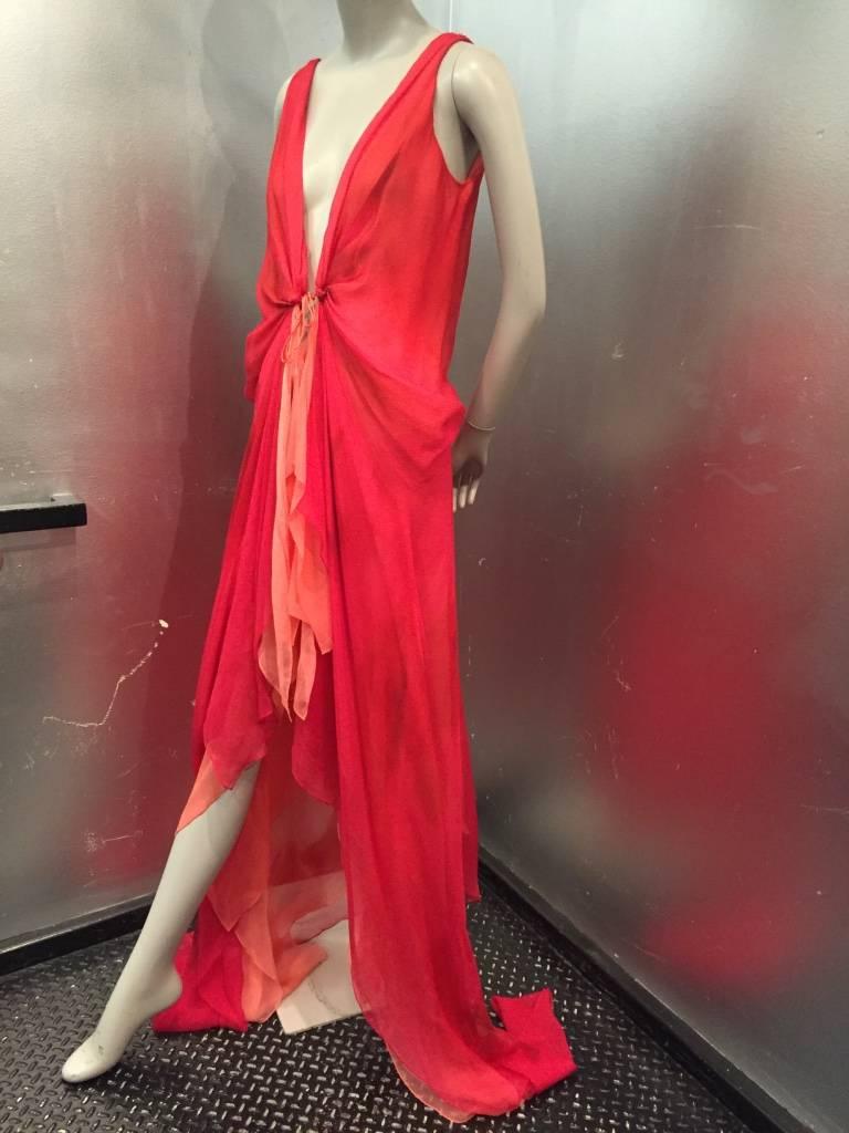 Women's  Donna Karan 2-Toned Silk Chiffon Plunging Slip Gown