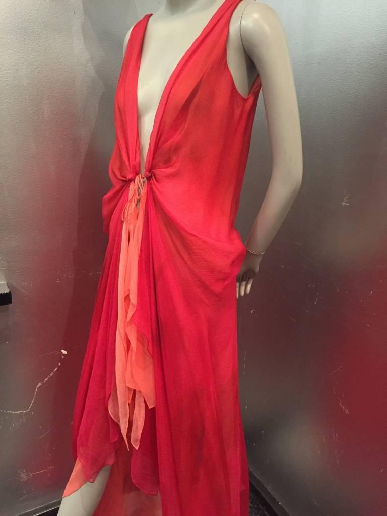  Donna Karan 2-Toned Silk Chiffon Plunging Slip Gown In New Condition In Gresham, OR