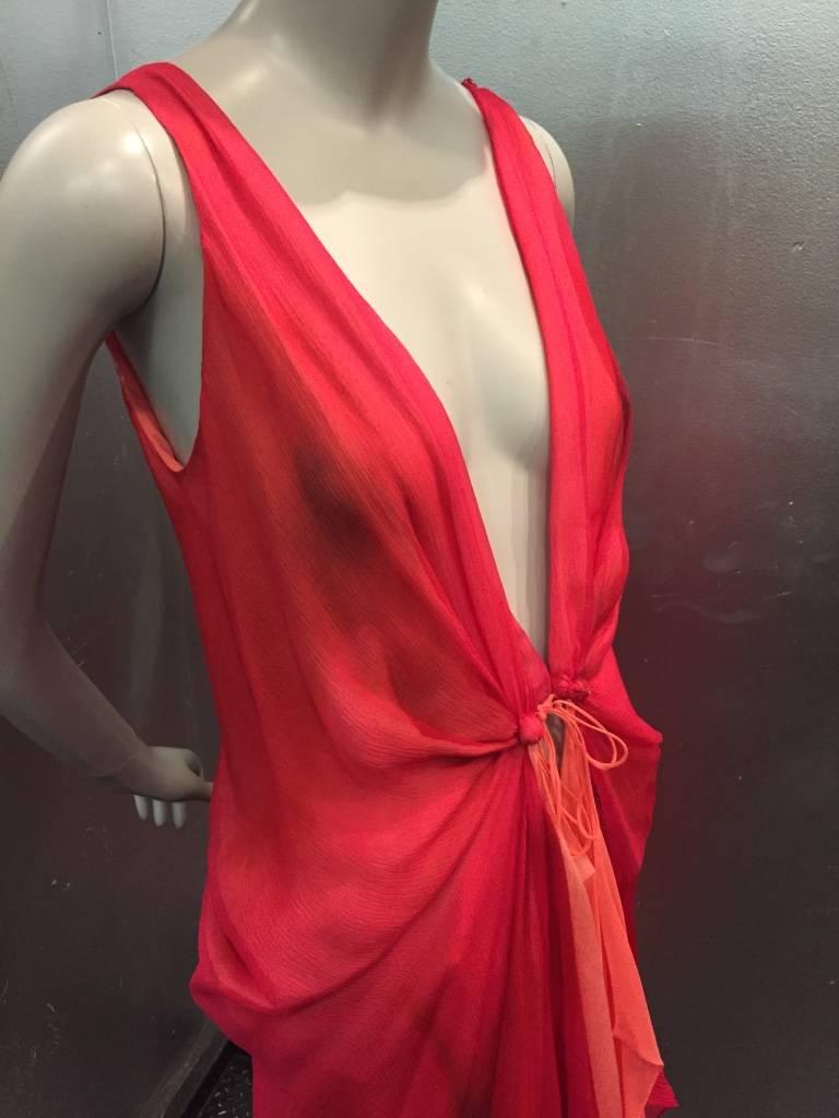  Donna Karan 2-Toned Silk Chiffon Plunging Slip Gown 1