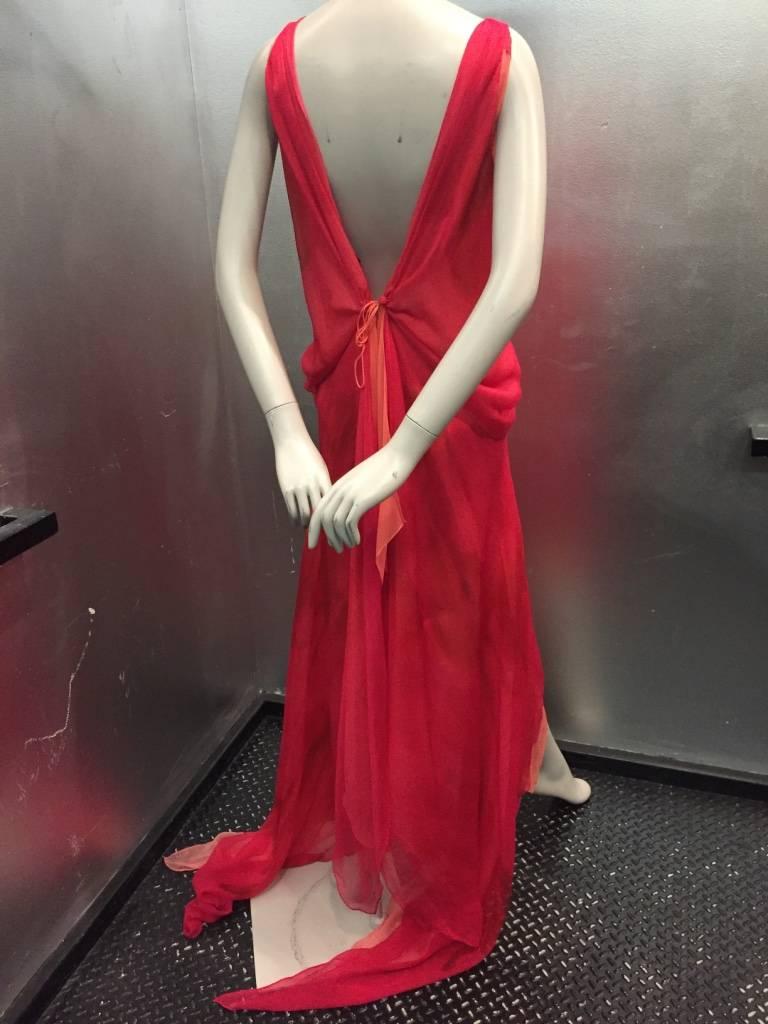  Donna Karan 2-Toned Silk Chiffon Plunging Slip Gown 3