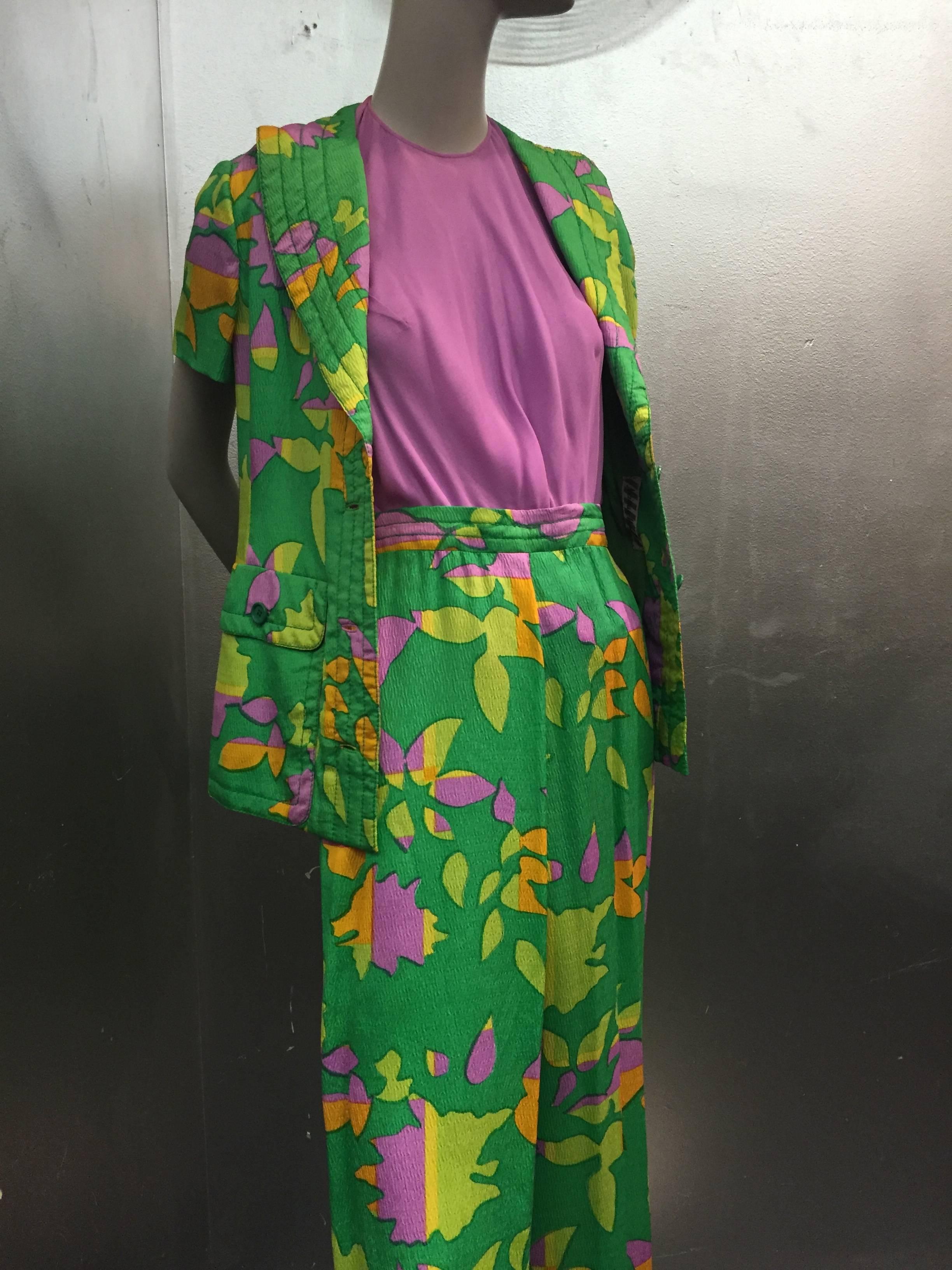 1960s Galanos Three-Piece Silk Pant Suit in Mod Abstract Print 2