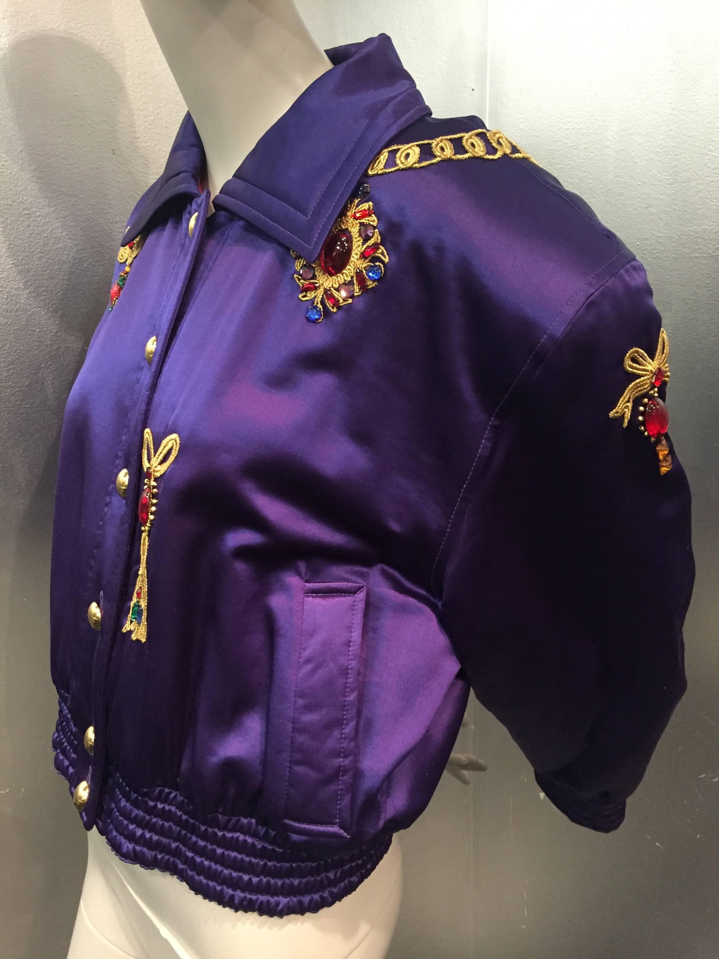 purple satin bomber jacket