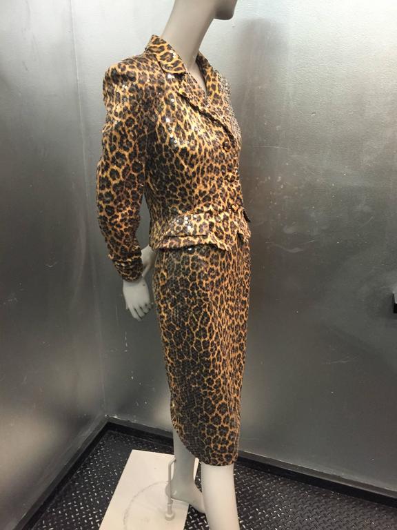 1980s Travilla Leopard Print Silk Skirt Suit Entirely Covered in Clear ...