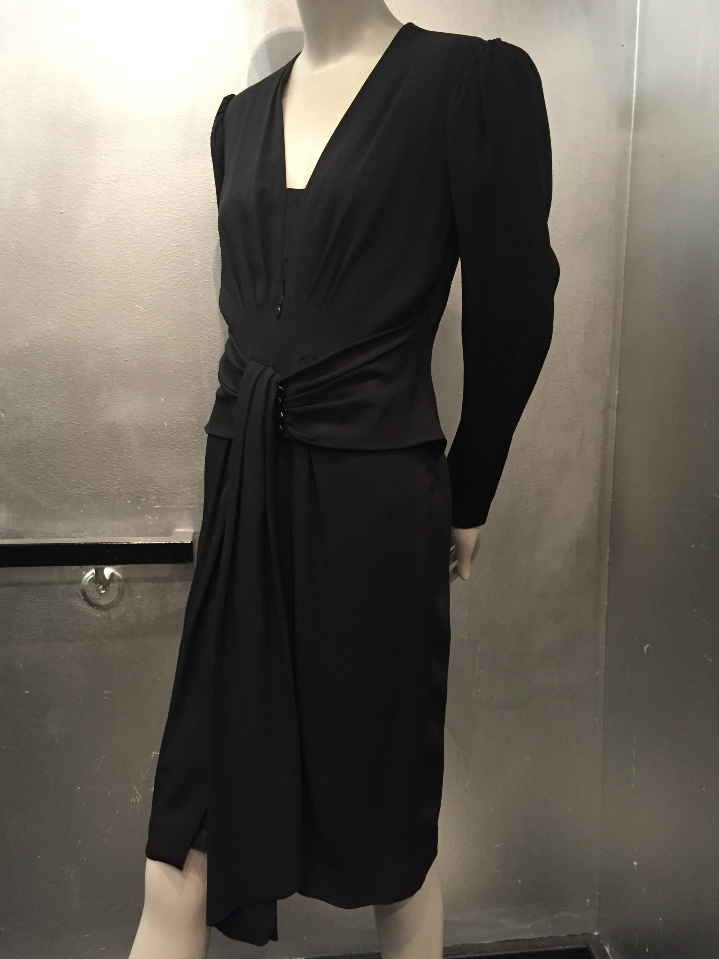 Women's 1980s Ted Lapidus Black Crepe Cocktail Dress w/ 1940s-Inspired Style