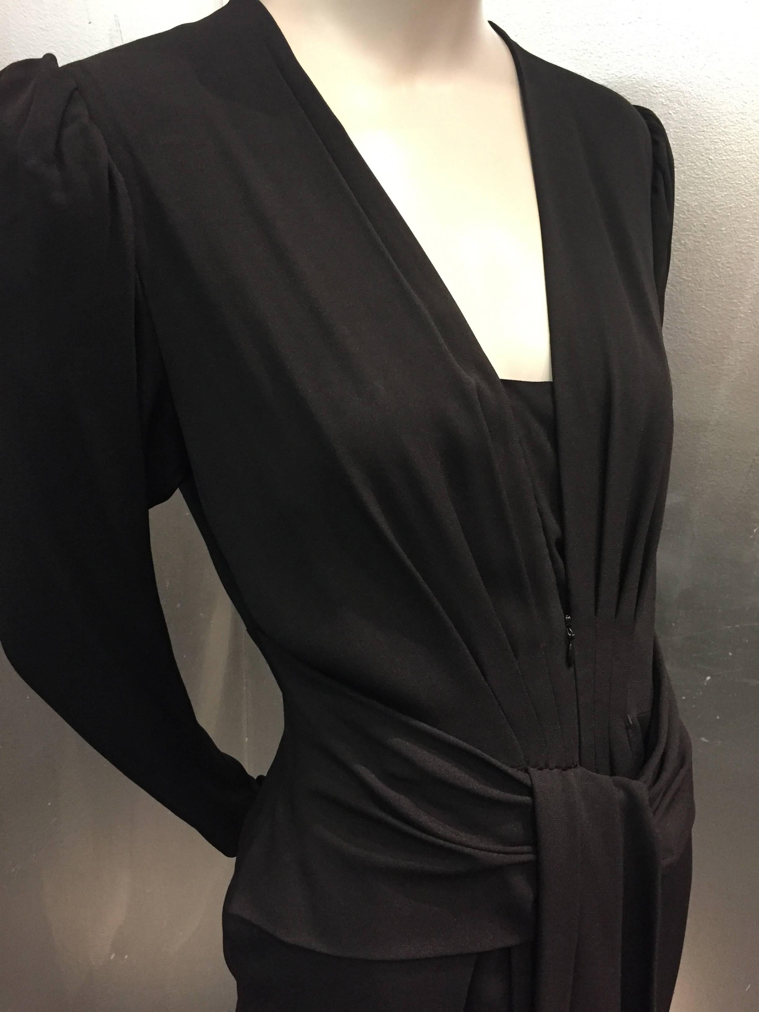1980s Ted Lapidus Black Crepe Cocktail Dress w/ 1940s-Inspired Style 4