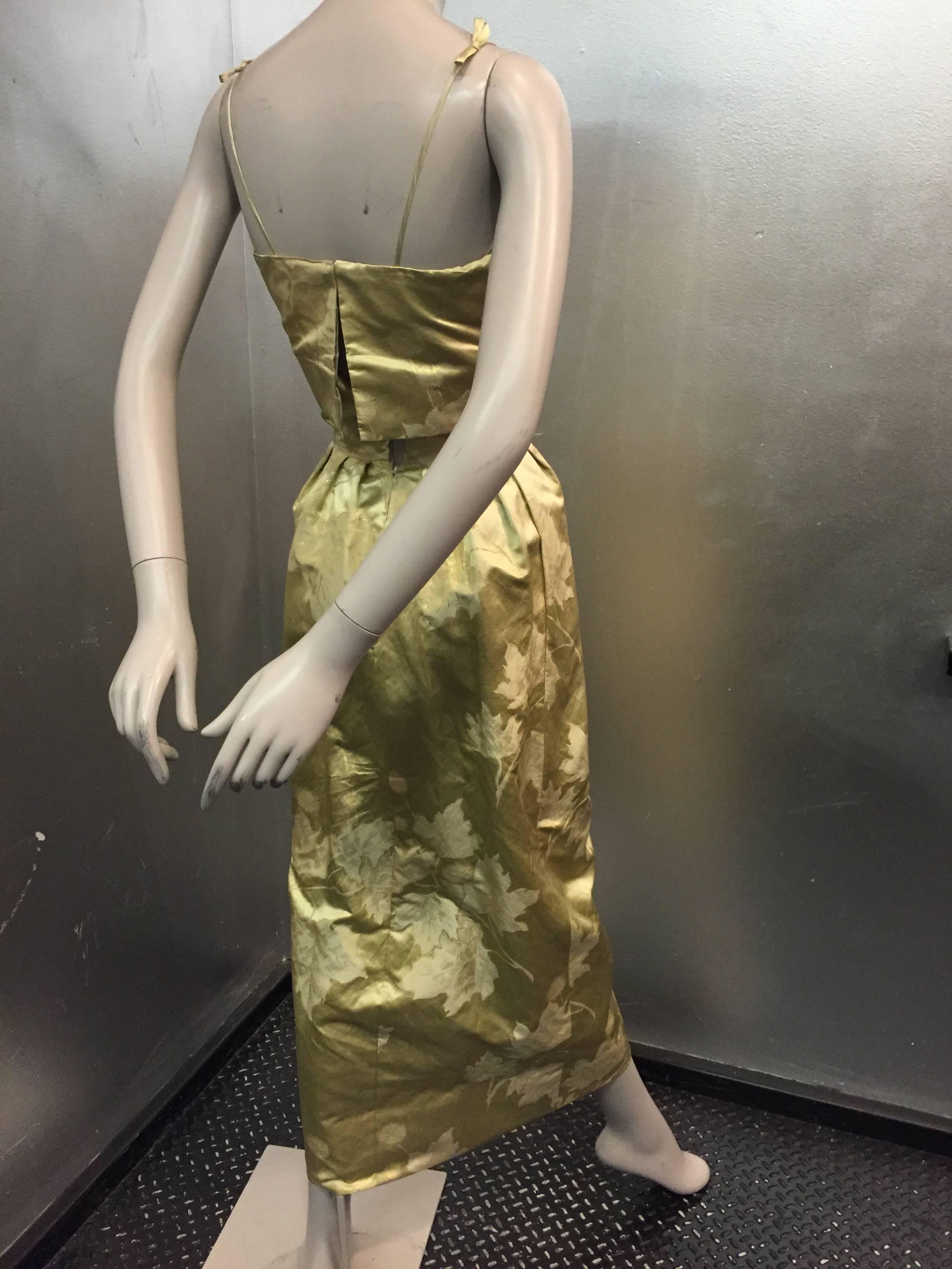 1956s Silk Jacquard Gold Leaf-Patterned Evening Gown 2