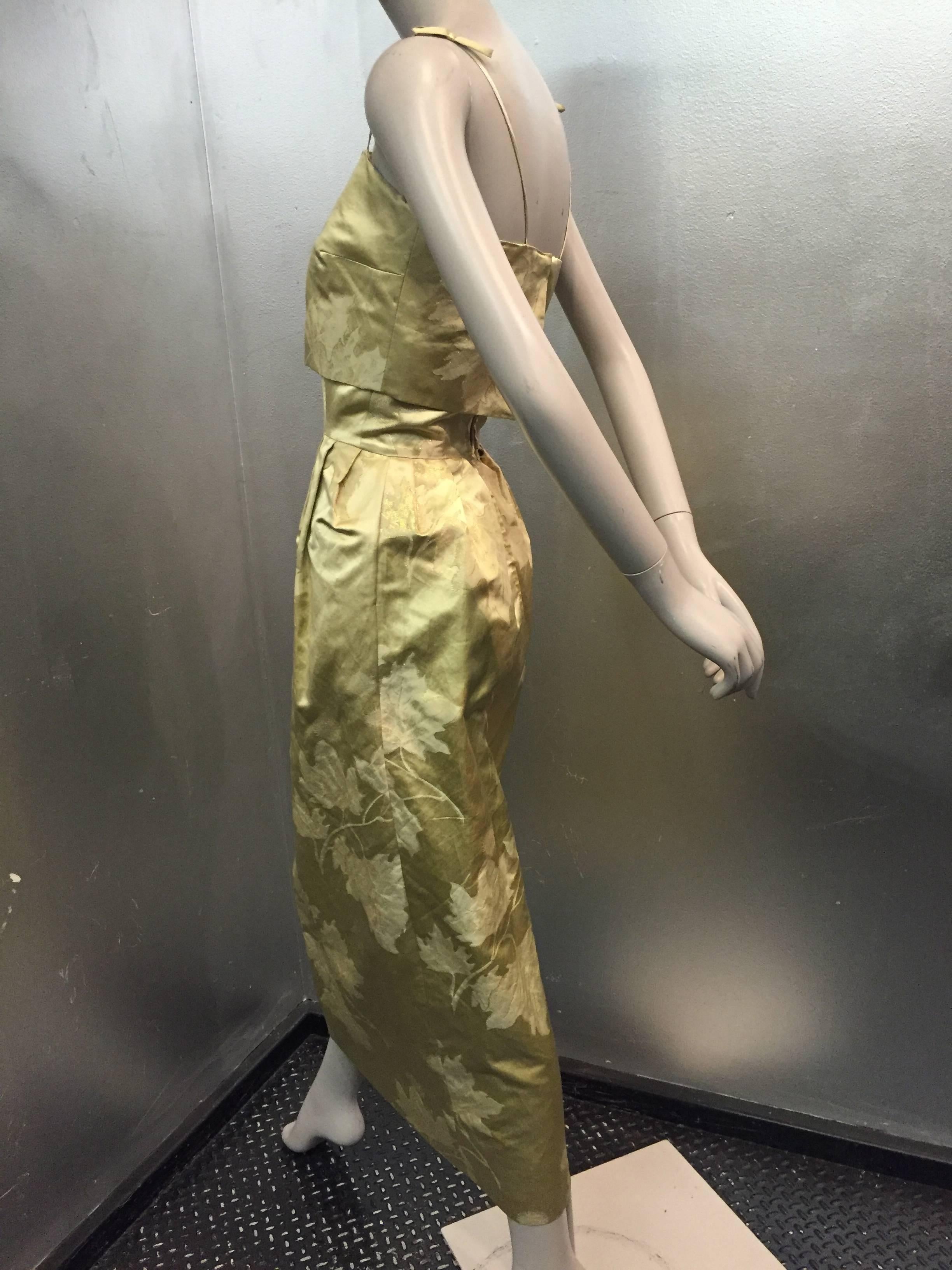 1956s Silk Jacquard Gold Leaf-Patterned Evening Gown 3
