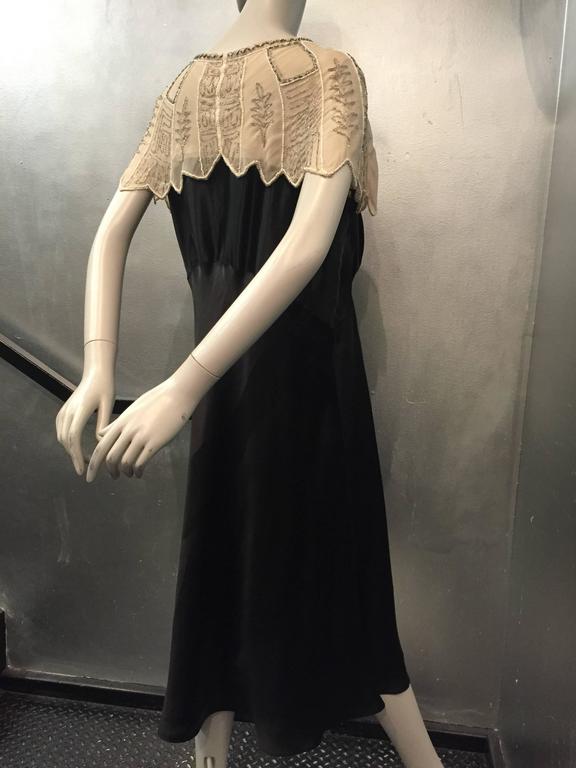 1920s Art Deco Black Silk Satin Gatsby-Style Dress w Beaded Caplet 3
