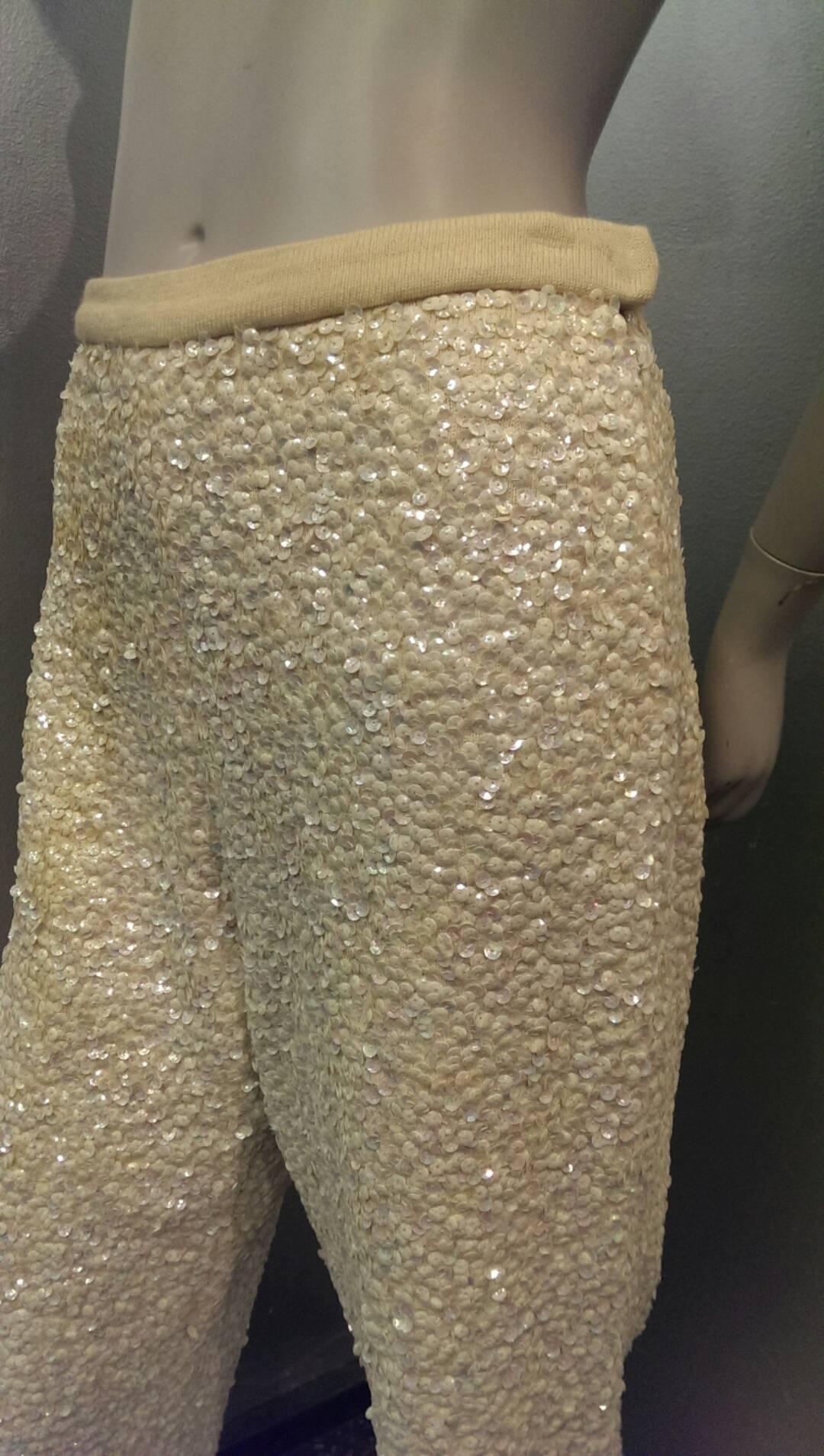 Brown 1960s Solid Sequin and Paillette Stovepipe Cocktail Pants and Top