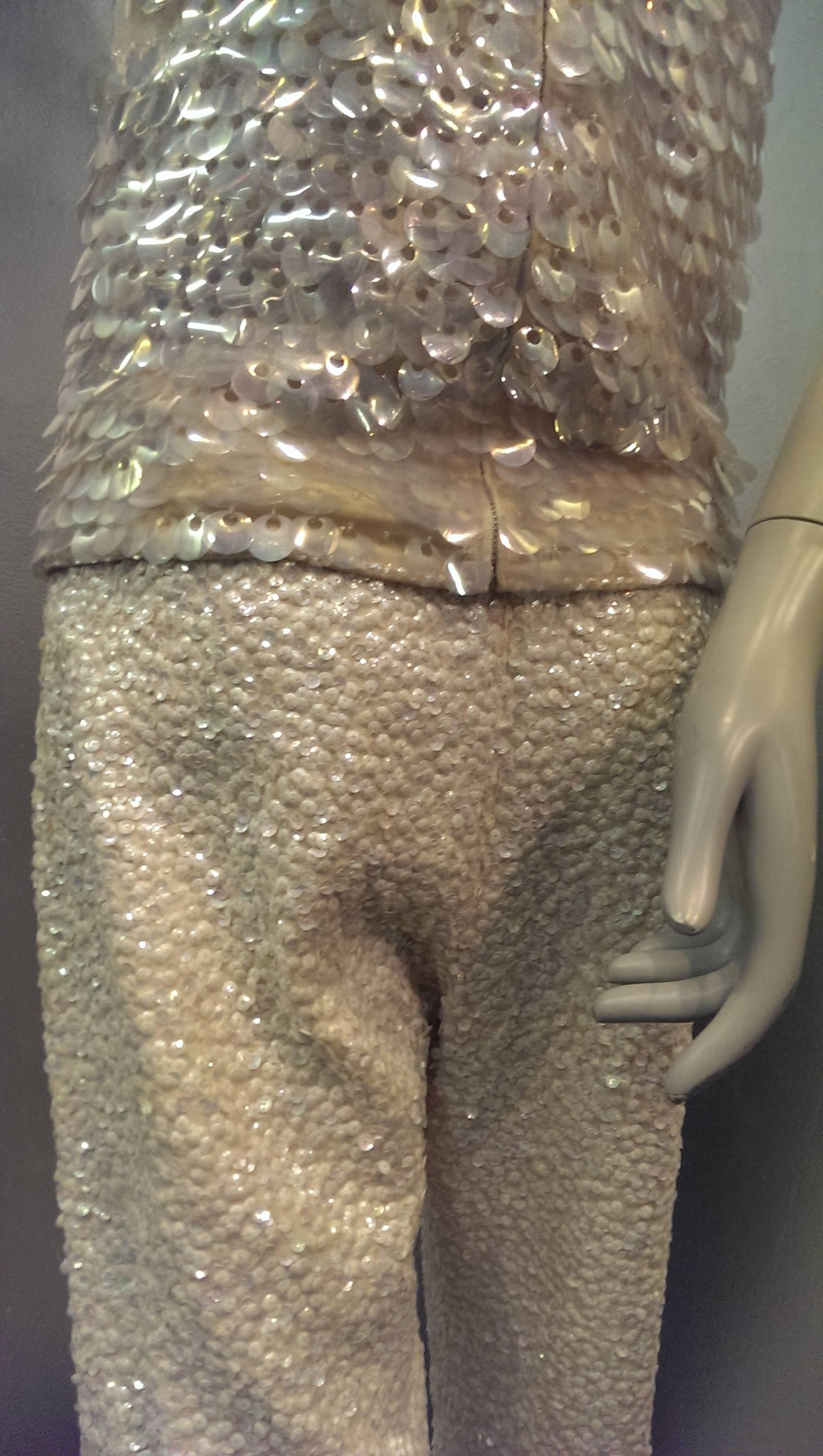 1960s Solid Sequin and Paillette Stovepipe Cocktail Pants and Top 5