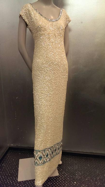 1960s Gene Shelly Wool Knit Empire Gown Covered in Iridescent Sequins ...