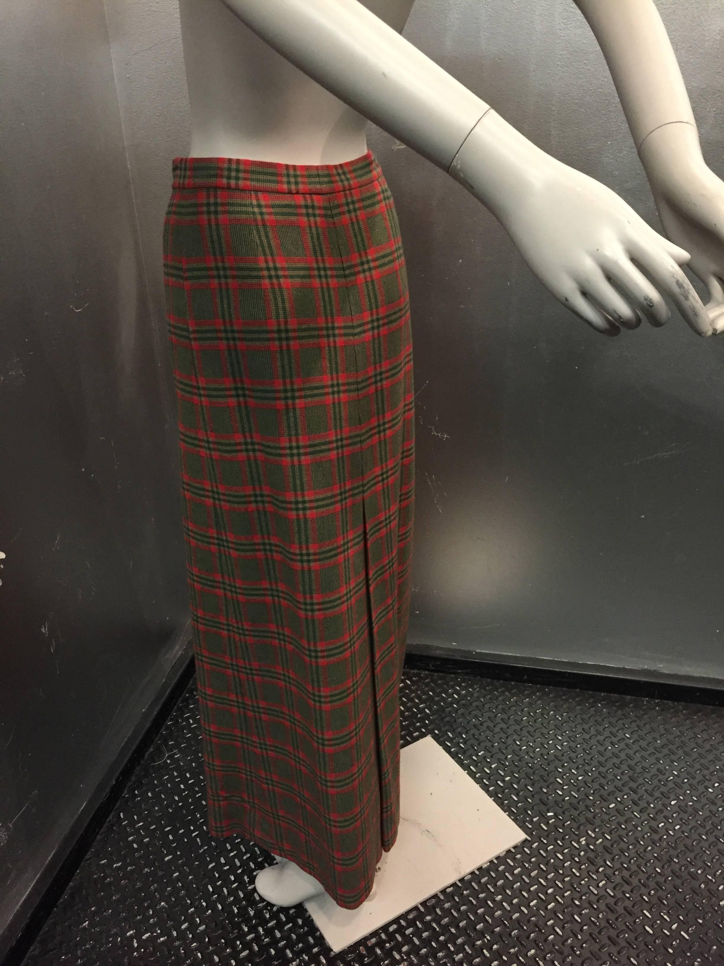green plaid maxi skirt