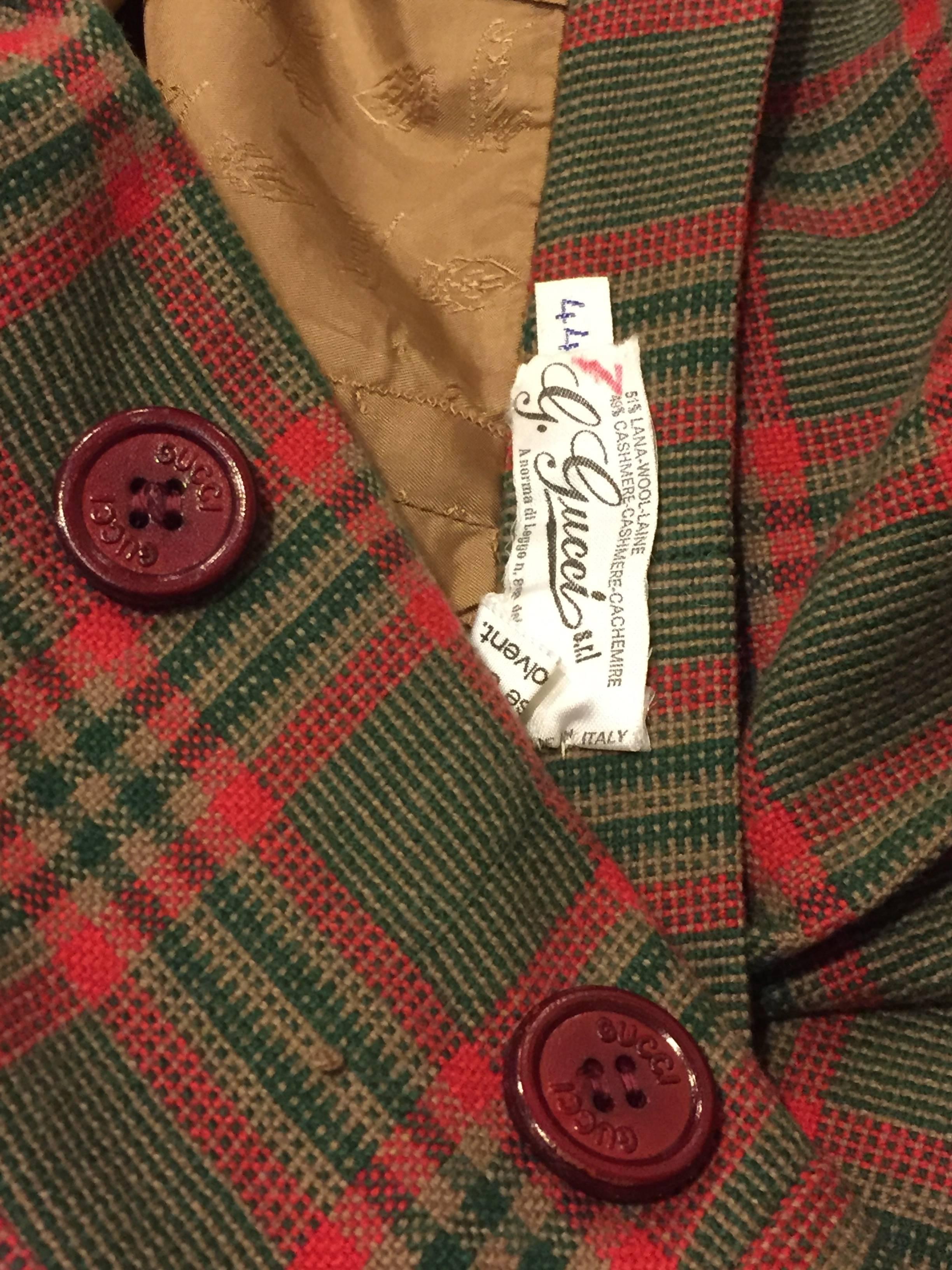 1970s Gucci Red and Green Holiday Plaid Side-Button Maxi Skirt 1