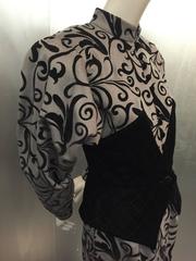 1980s Ted Lapidus Gray Felt Trompe L'Oeil Black Velvet Corset 2-Piece Suit